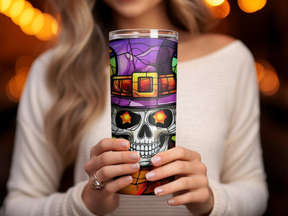 3d skull wearing purple hat 20oz skinny tumbler - Premium tumbler from MyDesigns - Just $29.95! Shop now at Lees Krazy Teez