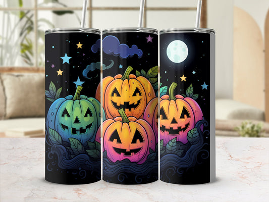 colorful pumpkin patch at night 20oz skinny tumbler - Premium tumbler from MyDesigns - Just $26.95! Shop now at Lees Krazy Teez