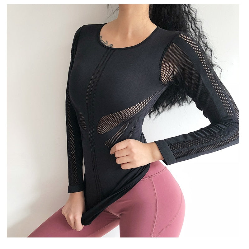 Women's Sexy Long-Sleeve Seamless Fitness T-Shirt for Bodybuilding and Running - Premium t-shirt from eprolo - Just $24.95! Shop now at Lees Krazy Teez