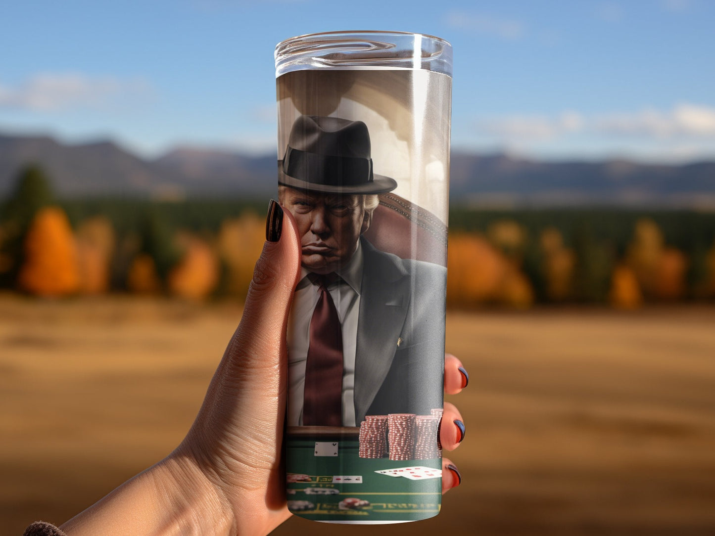 Donald trump dressed as Al Capone 20oz skinny tumbler wrap - Premium tumbler from MyDesigns - Just $29.95! Shop now at Lees Krazy Teez