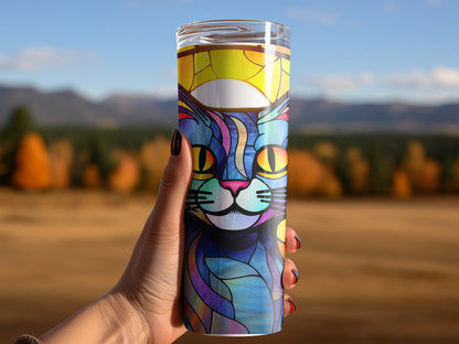 halloween stained glass cat 20oz skinny tumbler - Premium tumbler from MyDesigns - Just $26.95! Shop now at Lees Krazy Teez