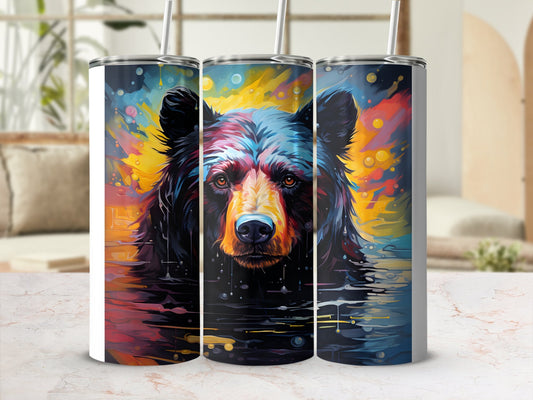 Colorful painting of black bear 20oz tumbler - Premium tumbler from MyDesigns - Just $26.95! Shop now at Lees Krazy Teez