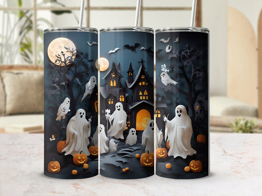 Freaky white ghost Halloween 20oz skinny tumbler - Premium tumbler from MyDesigns - Just $26.95! Shop now at Lees Krazy Teez