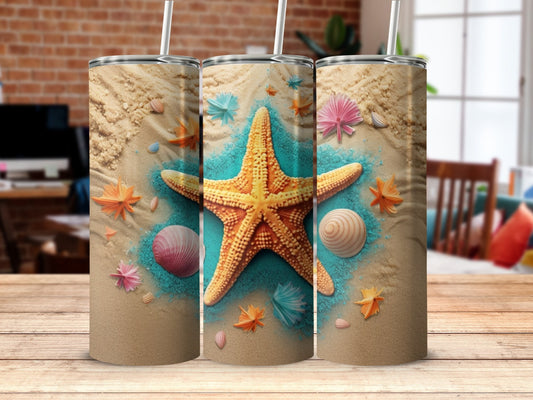 3D Starfish Summer Beach 20 Oz 20oz skinny tumbler - Premium tumbler from MyDesigns - Just $26.95! Shop now at Lees Krazy Teez