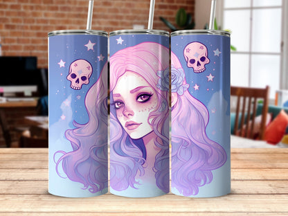 Pink and purple skull chick 20oz skinny sublimation tumbler - Premium tumbler from MyDesigns - Just $29.95! Shop now at Lees Krazy Teez