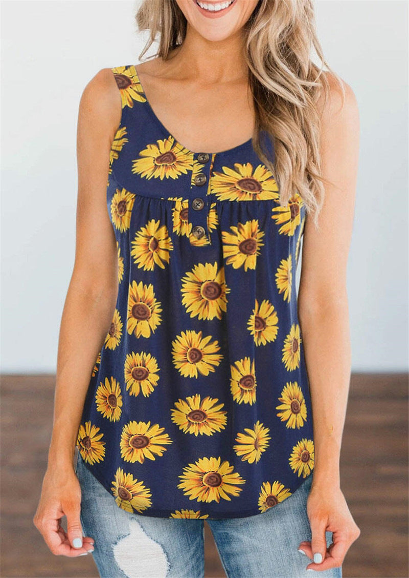 Sunflower Print Sleeveless Tank Top: Casual and Loose Women's T-Shirt - Premium  from eprolo - Just $21.95! Shop now at Lees Krazy Teez