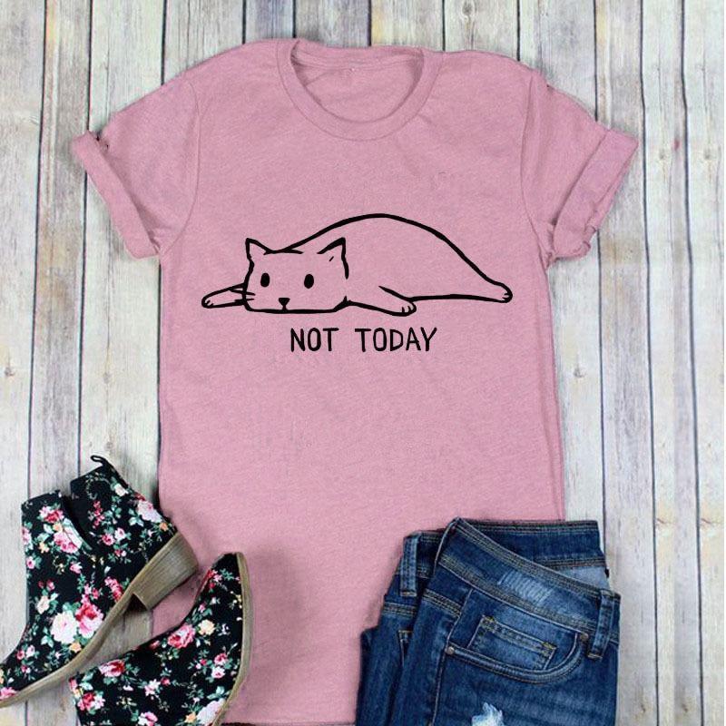 Not Today Shirt Cute Slack Cat Cartoon Printed Short Sleeve Cotton T tee - Premium t-shirt from eprolo - Just $19.95! Shop now at Lees Krazy Teez