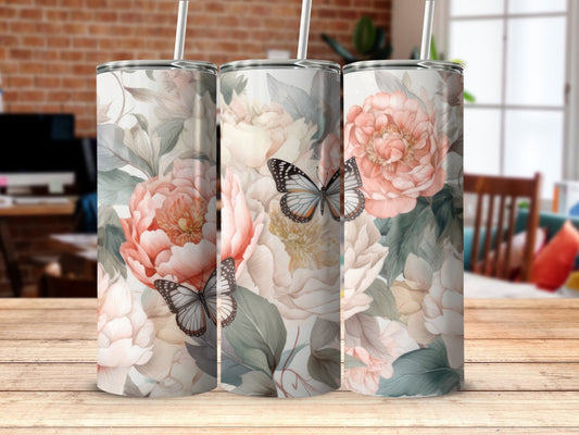 3d butterfly Summer Flowers Tumbler 20oz skinny tumbler - Premium tumbler from MyDesigns - Just $26.95! Shop now at Lees Krazy Teez