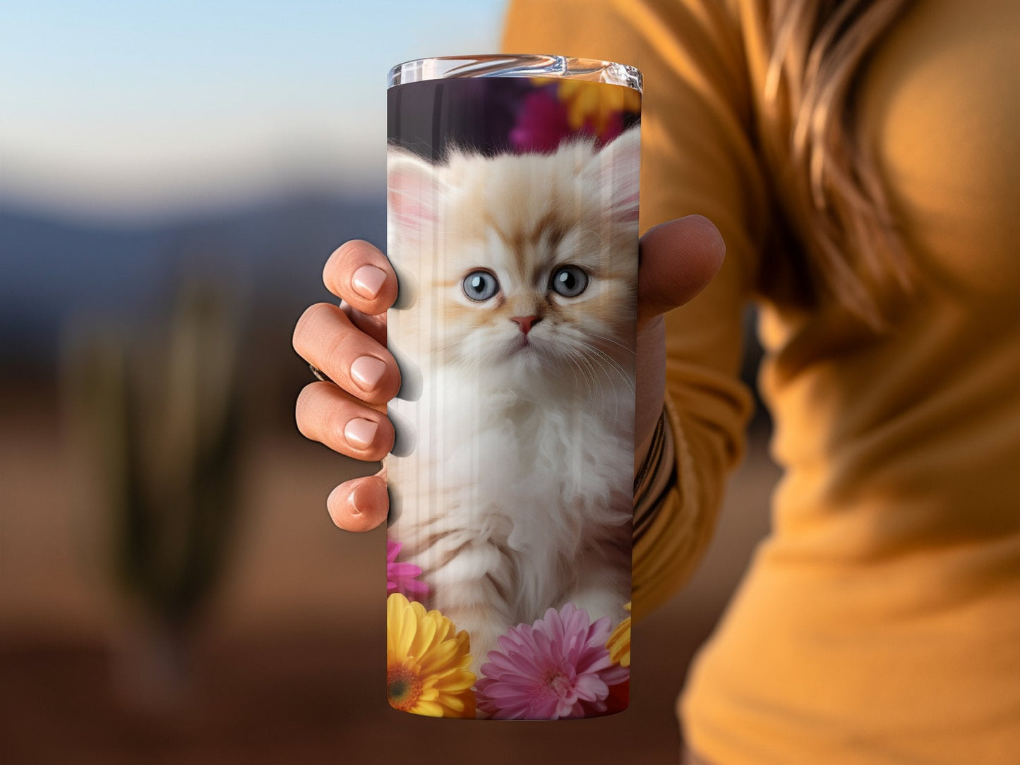 Cute Persian Kitten Daisies 20oz skinny tumbler - Premium tumbler from MyDesigns - Just $26.95! Shop now at Lees Krazy Teez