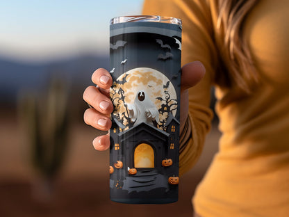 Ghost Halloween under bats and moon tumbler 20oz skinny tumbler - Premium tumbler from MyDesigns - Just $26.95! Shop now at Lees Krazy Teez