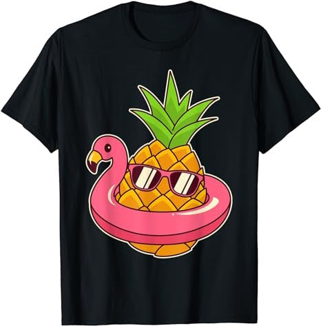 Pineapple With Sunglasses And Flamingo Floatie T-Shirt - Premium t-shirt from MyDesigns - Just $19.95! Shop now at Lees Krazy Teez