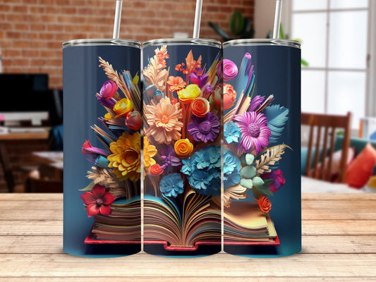 3D Books Flowers Colorful 20oz skinny tumbler - Premium tumbler from MyDesigns - Just $26.95! Shop now at Lees Krazy Teez