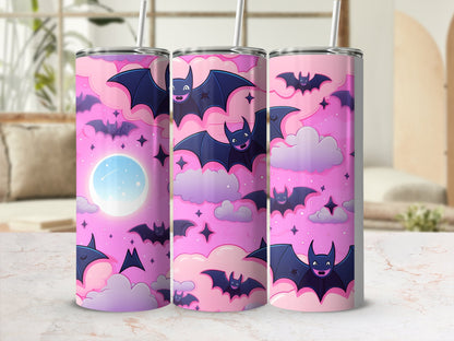 Pink bats in a pink sky - 20oz skinny sublimation tumbler - Premium tumbler from MyDesigns - Just $29.95! Shop now at Lees Krazy Teez