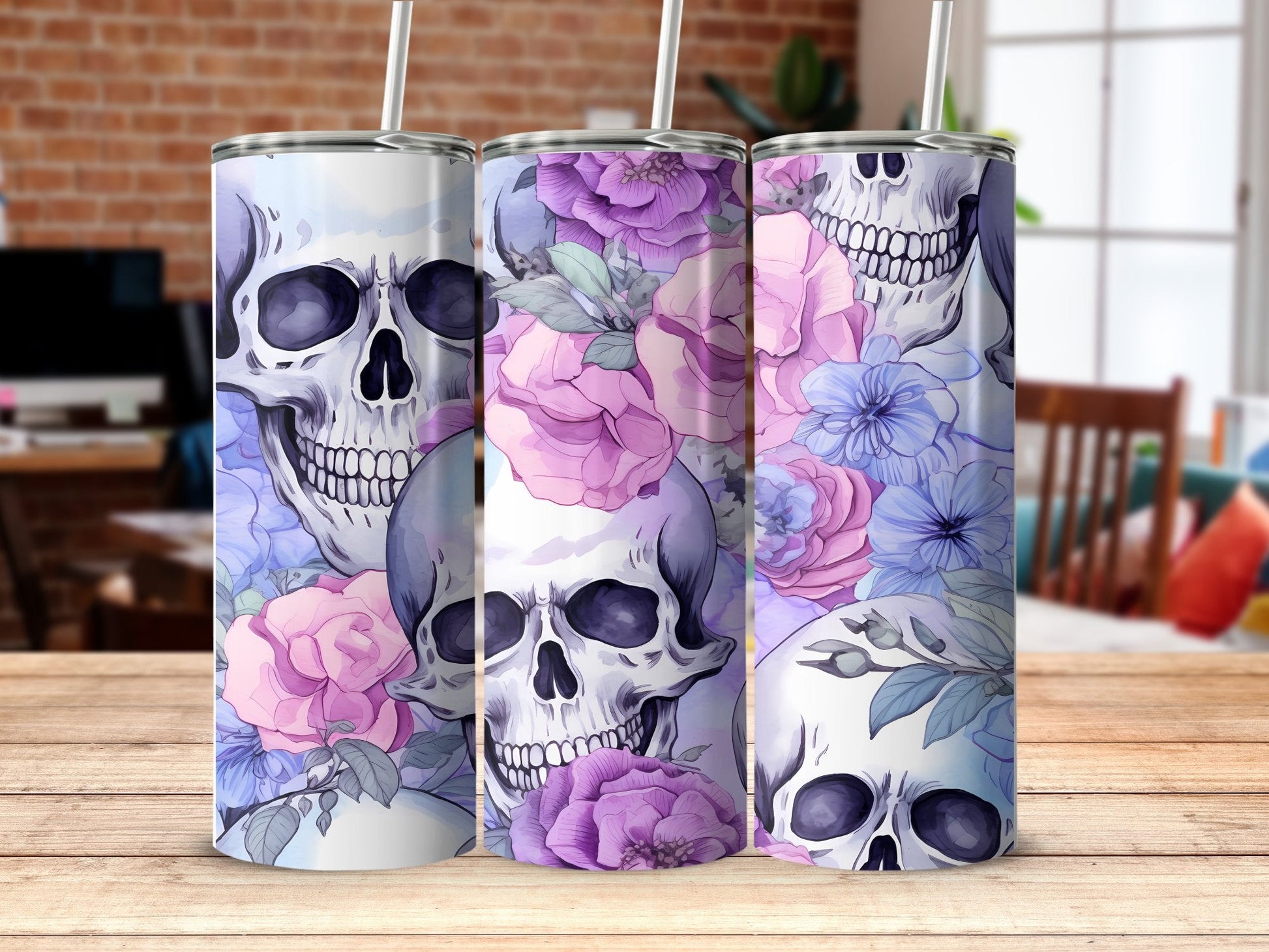 Skull pastel decor roses - 20oz skinny sublimation tumbler - Premium tumbler from MyDesigns - Just $29.95! Shop now at Lees Krazy Teez