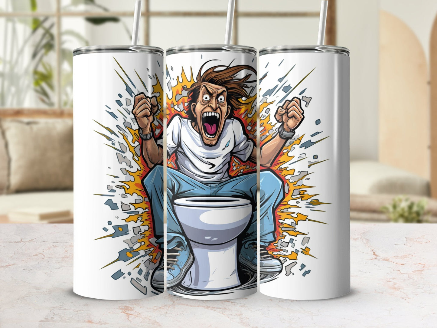 Man talking a shit on the toilet splash art tumbler - Premium tumbler from MyDesigns - Just $26.95! Shop now at Lees Krazy Teez