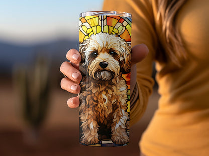 Stained glass dog 20oz - 20oz skinny sublimation tumbler - Premium tumbler from MyDesigns - Just $29.95! Shop now at Lees Krazy Teez