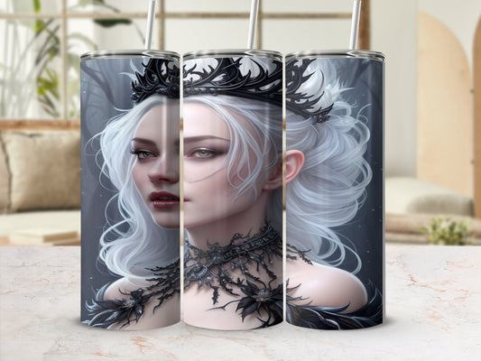 Dark Gothic fairy with white hair 20oz skinny tumbler - Premium tumbler from MyDesigns - Just $26.95! Shop now at Lees Krazy Teez