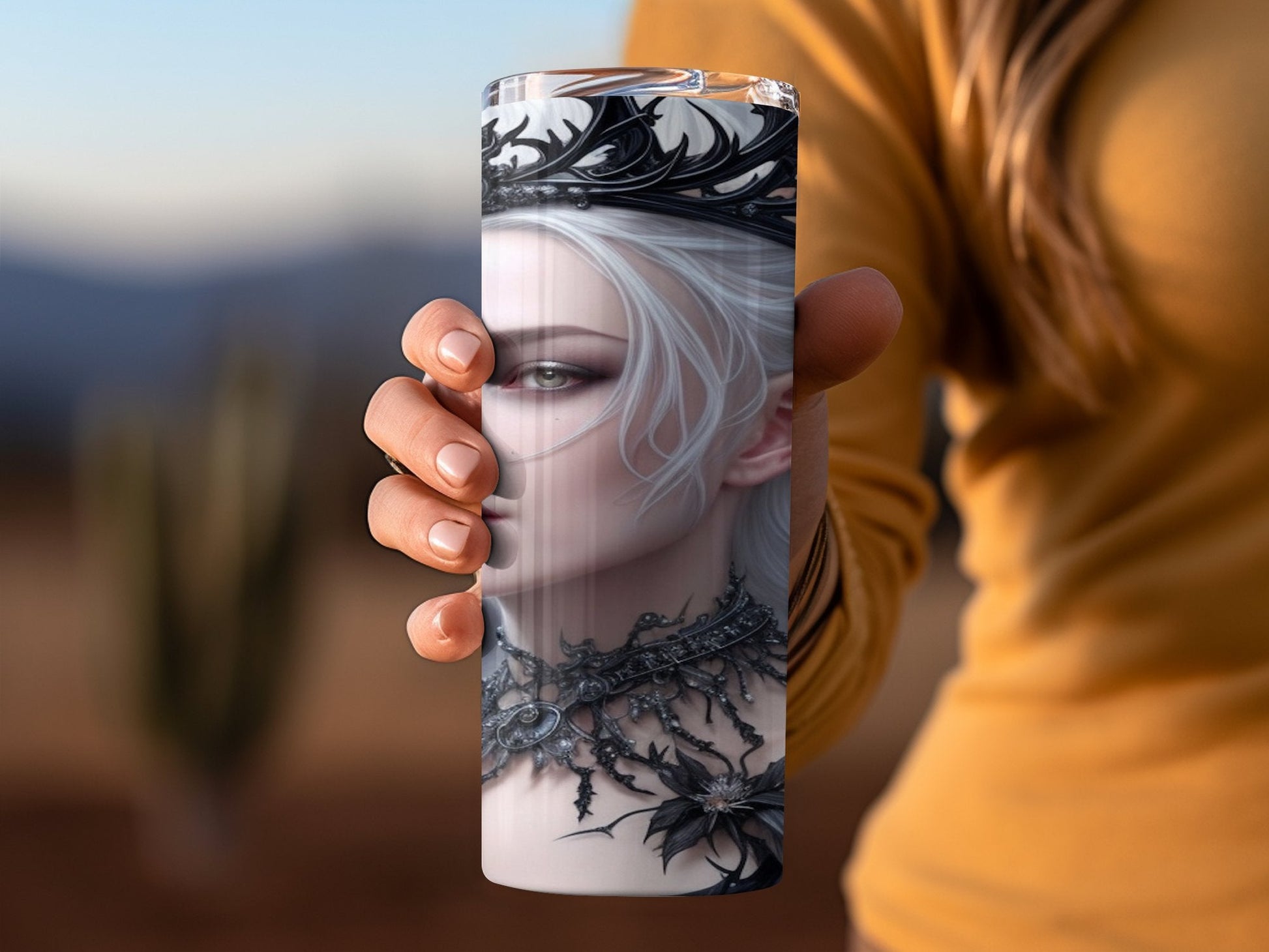 Dark Gothic fairy with white hair 20oz skinny tumbler - Premium tumbler from MyDesigns - Just $26.95! Shop now at Lees Krazy Teez