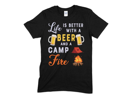 Life is better with a beer and a camp fire hiking camping t-shirt - Premium t-shirt from MyDesigns - Just $19.95! Shop now at Lees Krazy Teez