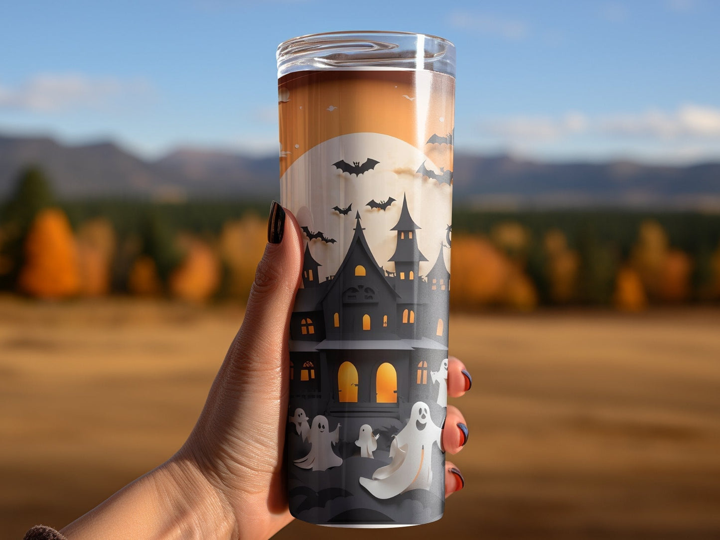 Ghost celebrating Halloween 20oz skinny tumbler - Premium tumbler from MyDesigns - Just $26.95! Shop now at Lees Krazy Teez