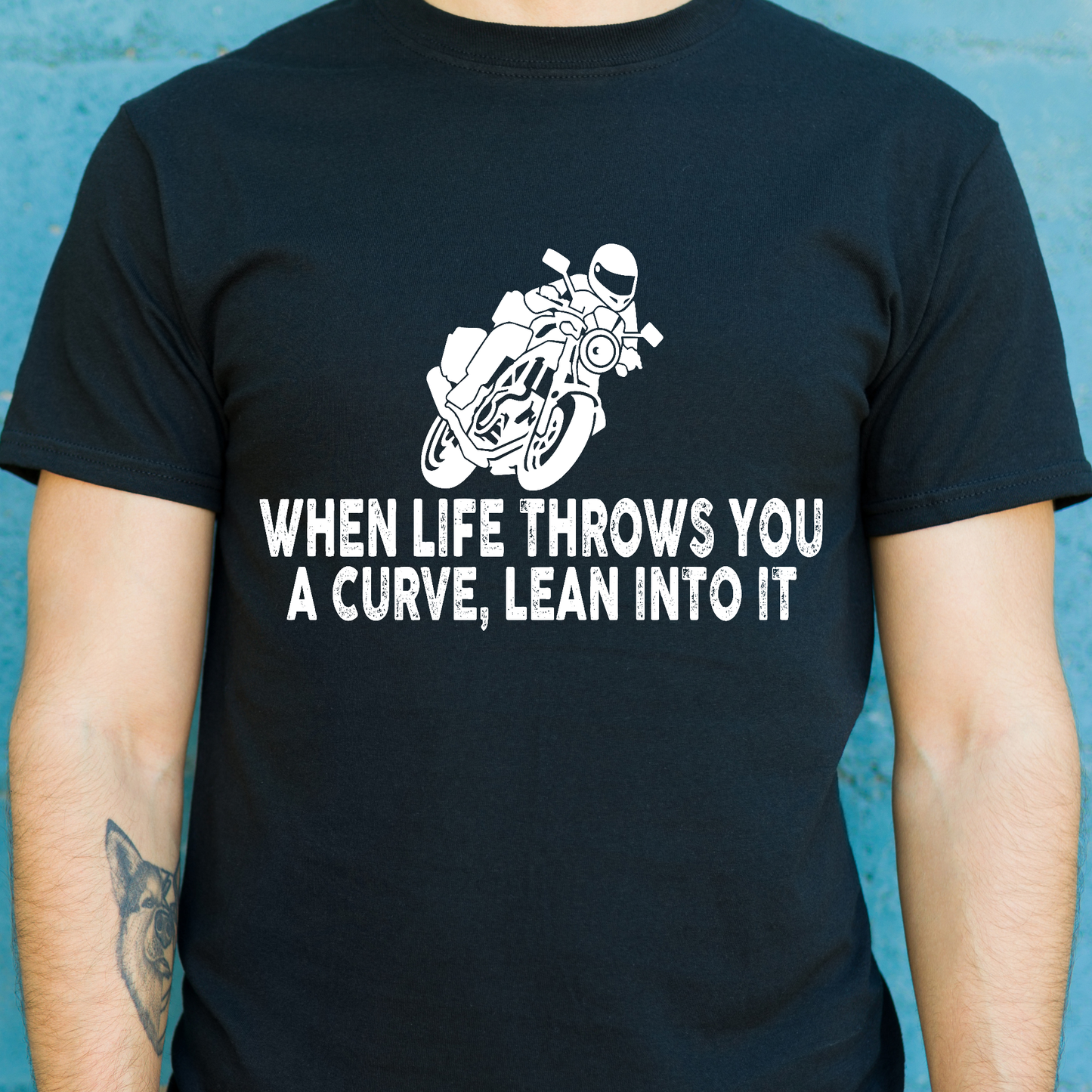 When life thoughs you a curve lean into it Men's motorcycle t-shirt - Premium t-shirt from MyDesigns - Just $21.95! Shop now at Lees Krazy Teez