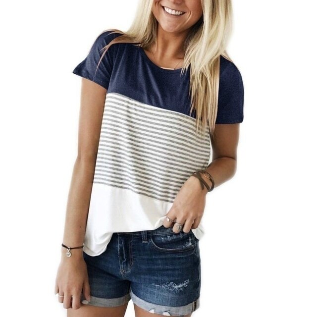 Triple Color Block Stripe T-shirt with Round Neck Design - Premium t-shirt from eprolo - Just $19.95! Shop now at Lees Krazy Teez