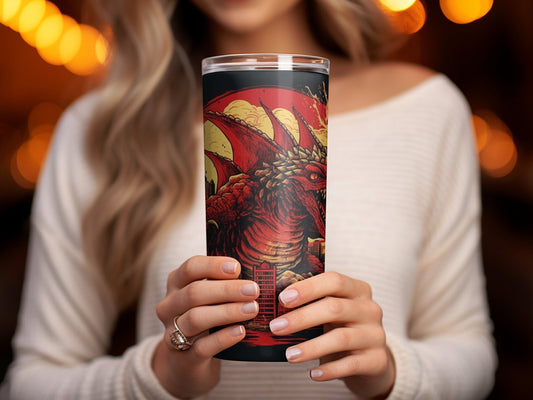 3d dinosaur monster destroying city 20oz skinny tumbler - Premium tumbler from MyDesigns - Just $29.95! Shop now at Lees Krazy Teez