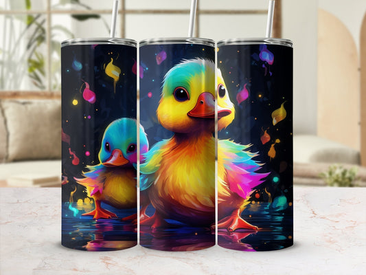 3d Neon Colorful Cute Duck 20oz skinny tumbler - Premium tumbler from MyDesigns - Just $26.95! Shop now at Lees Krazy Teez