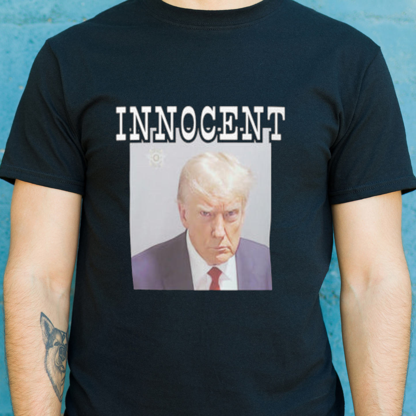 Donald Trump Innocent Mug Shot Mens T-Shirt - Premium t-shirt from MyDesigns - Just $16.95! Shop now at Lees Krazy Teez