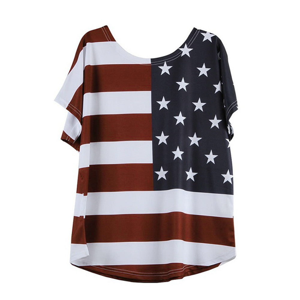 Stylish Plus Size Women's Loose T-Shirt with Star and Stripe Print - Embrace the USA Flag Fashion - Premium t-shirt from eprolo - Just $24.95! Shop now at Lees Krazy Teez