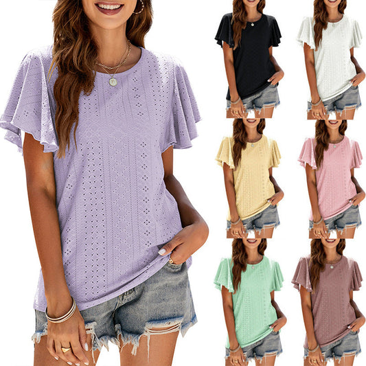 FeminCharm: Tunic T-Shirt for Women with Ruffle Sleeve Accents - Effortlessly Casual Elegance - Premium t-shirt from eprolo - Just $24.95! Shop now at Lees Krazy Teez