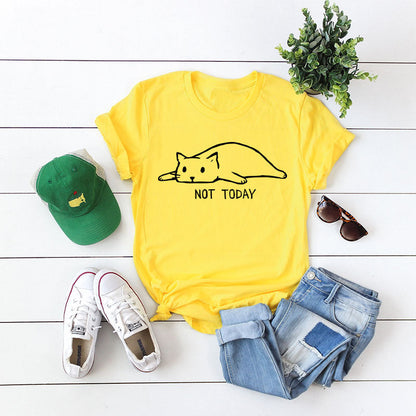 Not Today Shirt Cute Slack Cat Cartoon Printed Short Sleeve Cotton T tee - Premium t-shirt from eprolo - Just $19.95! Shop now at Lees Krazy Teez