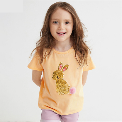 Cute bunny Sequined Short-Sleeved girls t-Shirt - Premium t-shirt from eprolo - Just $19.95! Shop now at Lees Krazy Teez