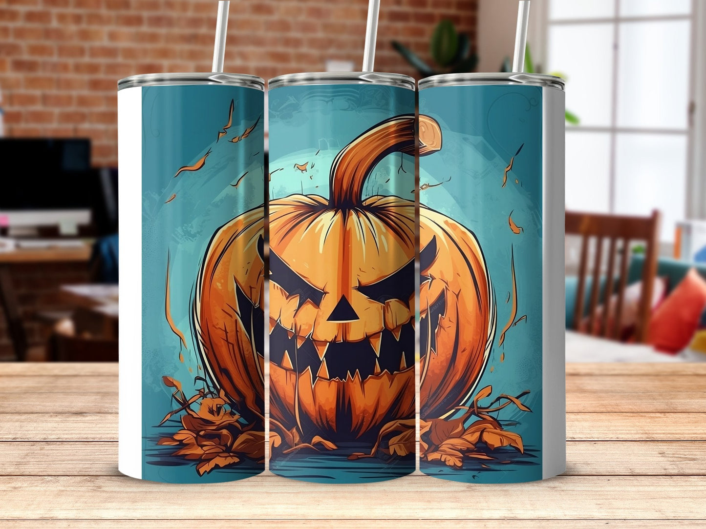 3d orange scary Pumpkin 20oz skinny tumbler wrap - Premium tumbler from MyDesigns - Just $29.95! Shop now at Lees Krazy Teez