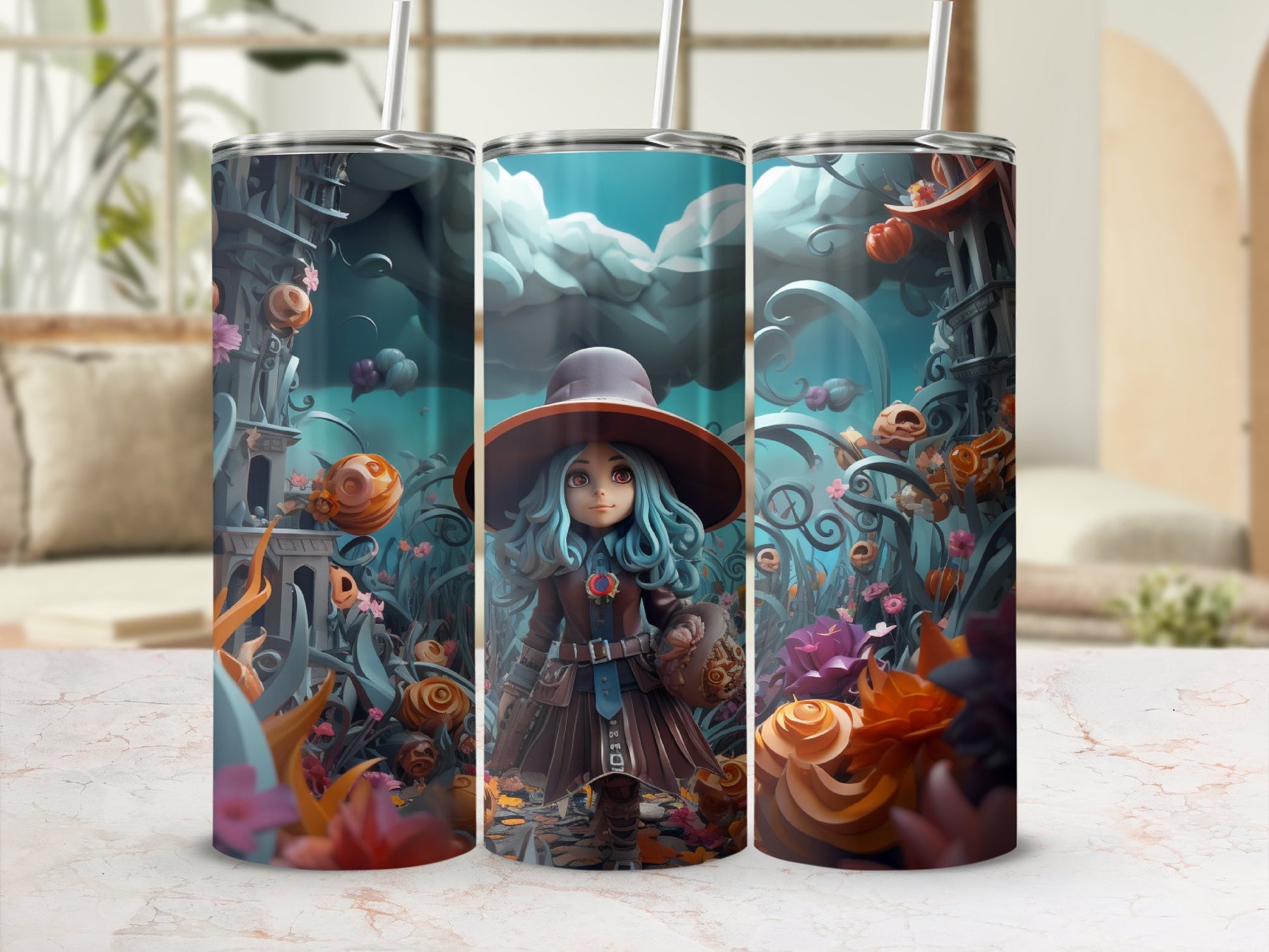 3d witch walking in garden 20oz skinny tumbler - Premium tumbler from MyDesigns - Just $29.95! Shop now at Lees Krazy Teez