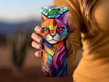 stained glass cat 20oz skinny tumbler sublimation design - Premium tumbler from MyDesigns - Just $29.95! Shop now at Lees Krazy Teez