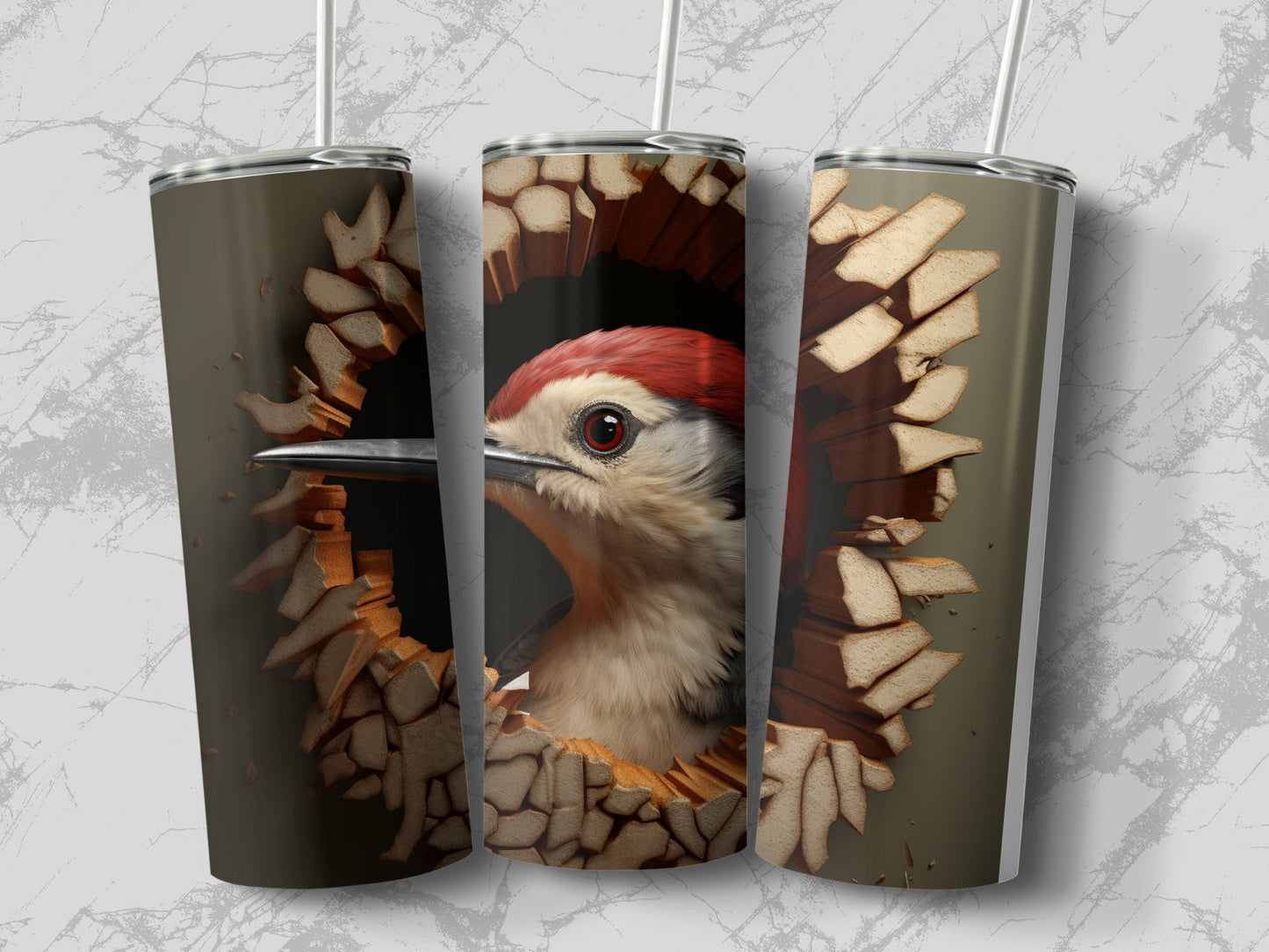 Woodpecker 3D Cracked Hole 20 Oz tumbler - Premium tumbler from MyDesigns - Just $29.95! Shop now at Lees Krazy Teez