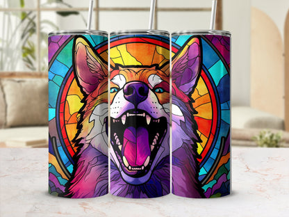 3d wolf stained glass art 20oz skinny tumbler - Premium tumbler from MyDesigns - Just $29.95! Shop now at Lees Krazy Teez