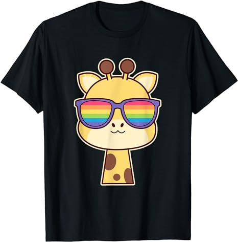 A Kawaii Giraffe Wearing Rainbow Sunglasses T-Shirt - Premium t-shirt from MyDesigns - Just $19.95! Shop now at Lees Krazy Teez