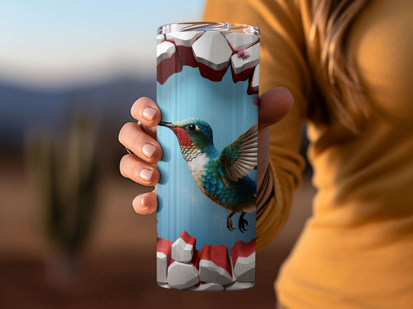 Hummingbird 3D Cracked Hole 20 Oz 20oz skinny tumbler - Premium tumbler from MyDesigns - Just $26.95! Shop now at Lees Krazy Teez