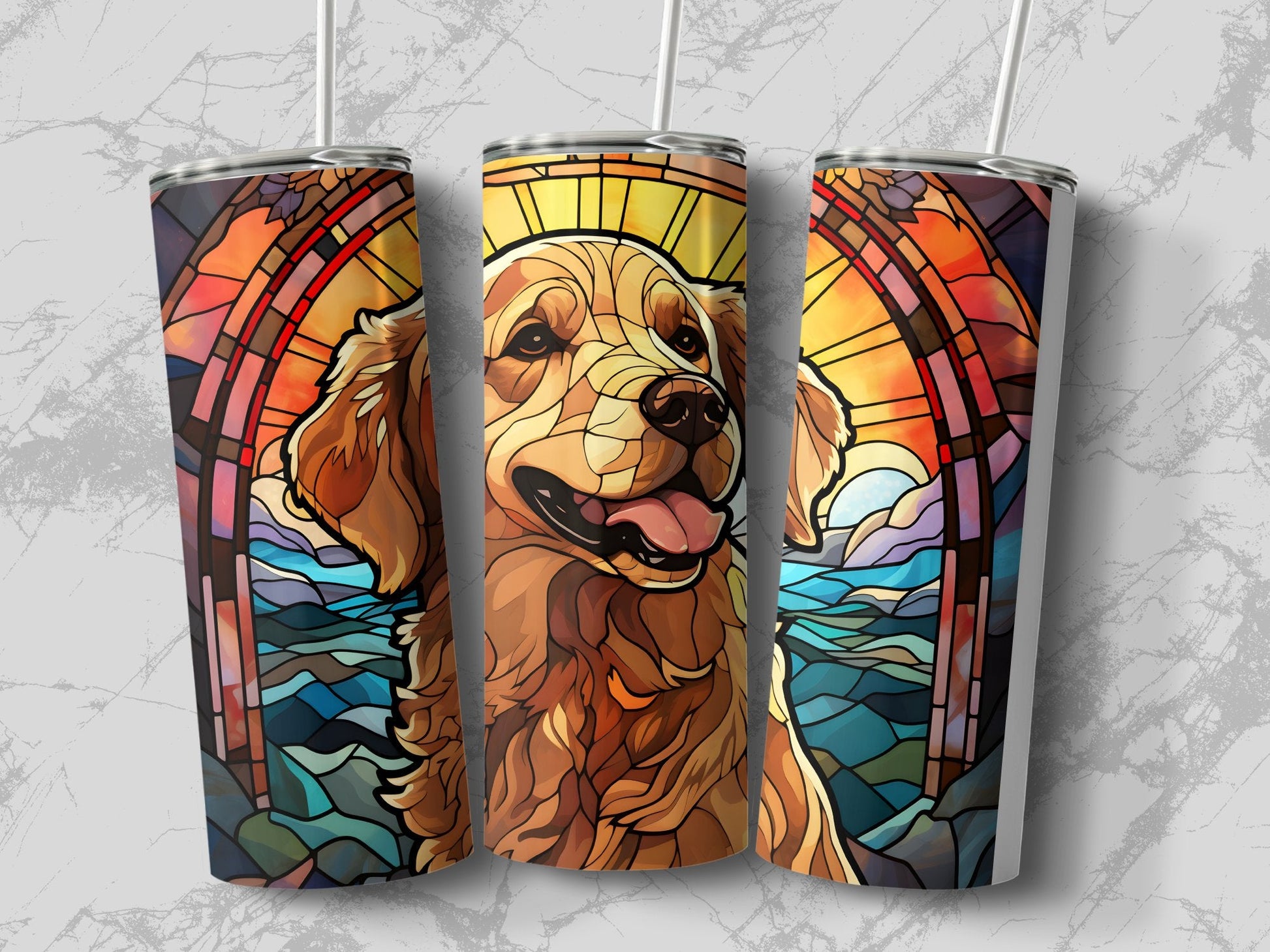 Stained glass Golden retriever dog tumbler - Premium tumbler from MyDesigns - Just $29.95! Shop now at Lees Krazy Teez