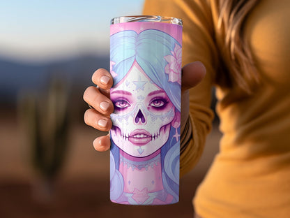 skull pink blue magic witch 20oz skinny sublimation tumbler - Premium tumbler from MyDesigns - Just $29.95! Shop now at Lees Krazy Teez