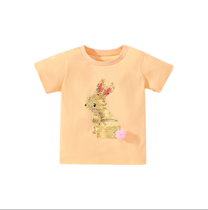 Cute bunny Sequined Short-Sleeved girls t-Shirt - Premium t-shirt from eprolo - Just $19.95! Shop now at Lees Krazy Teez
