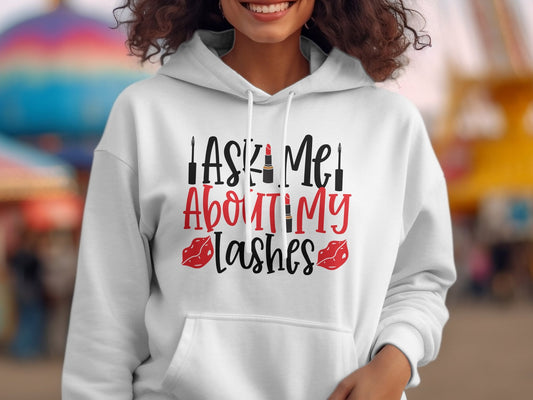 Ask Me About My Lashes Women's Hoodie - Premium Hoodie from MyDesigns - Just $39.95! Shop now at Lees Krazy Teez