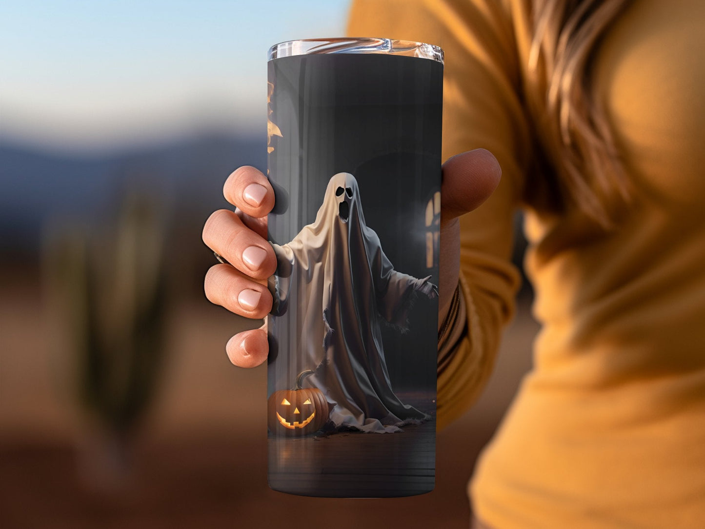 White ghost Halloween haunted house decor 20oz tumbler - Premium tumbler from MyDesigns - Just $29.95! Shop now at Lees Krazy Teez