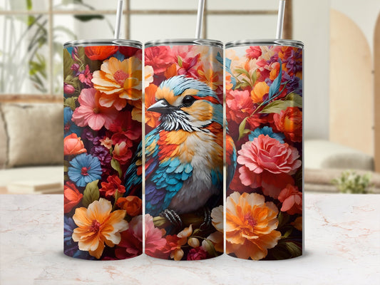 Bird In Colorful Flowers 3D Tumbler Wrap - Premium tumbler from MyDesigns - Just $29.95! Shop now at Lees Krazy Teez