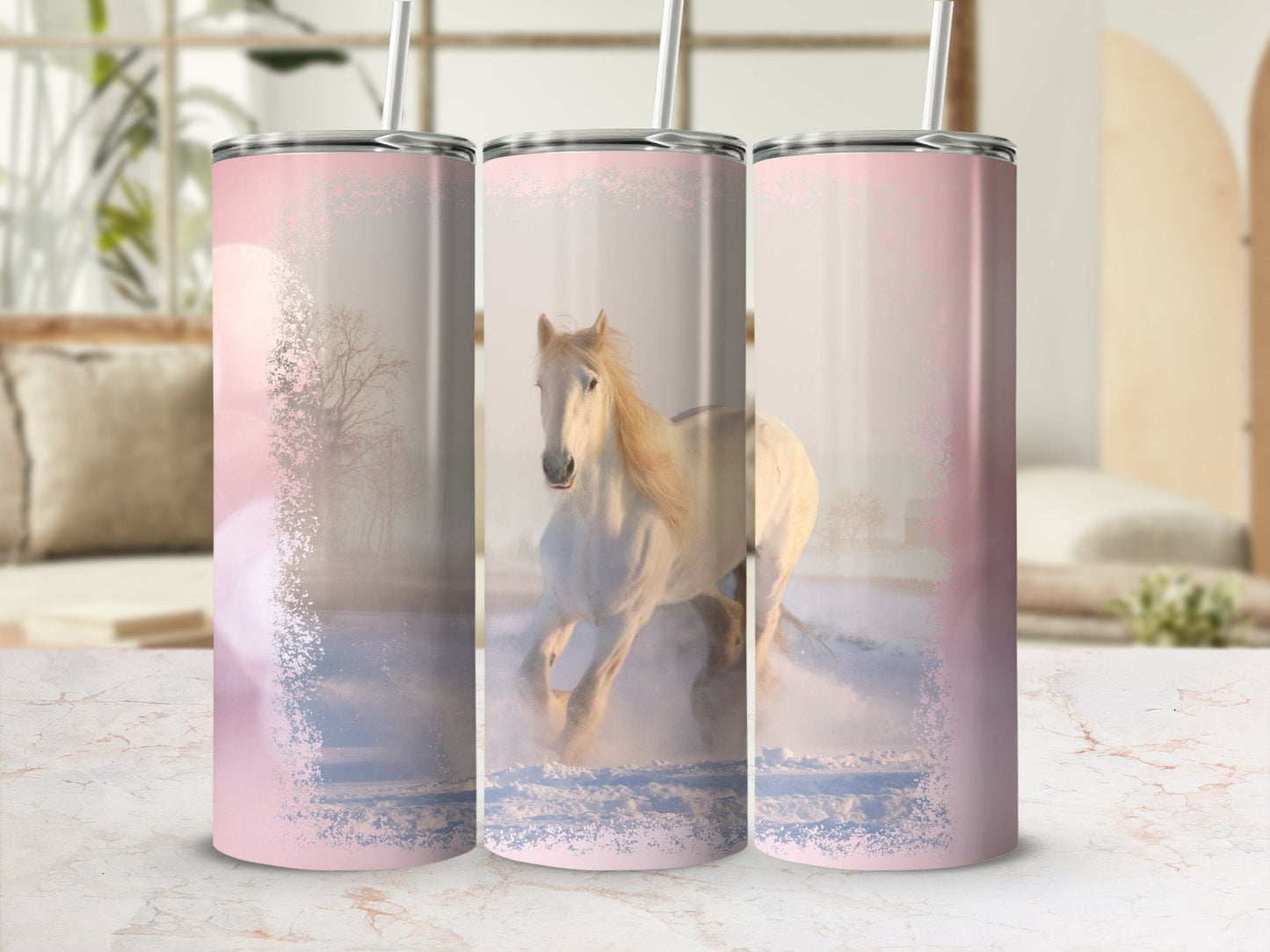 Pink ArhSalamander Winter horse 20oz sublimation tumbler - Premium tumbler from MyDesigns - Just $29.95! Shop now at Lees Krazy Teez