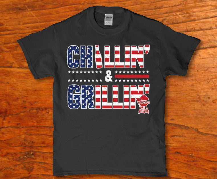 Chillin and grillin US flag Men's t-shirt - Premium t-shirt from MyDesigns - Just $19.95! Shop now at Lees Krazy Teez