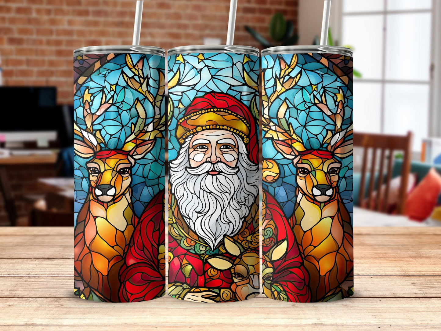 Santa and deer skinny awesome 20oz skinny sublimation tumbler - Premium tumbler from MyDesigns - Just $29.95! Shop now at Lees Krazy Teez