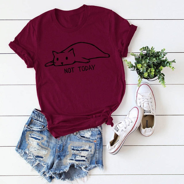 Not Today Shirt Cute Slack Cat Cartoon Printed Short Sleeve Cotton T tee - Premium t-shirt from eprolo - Just $19.95! Shop now at Lees Krazy Teez